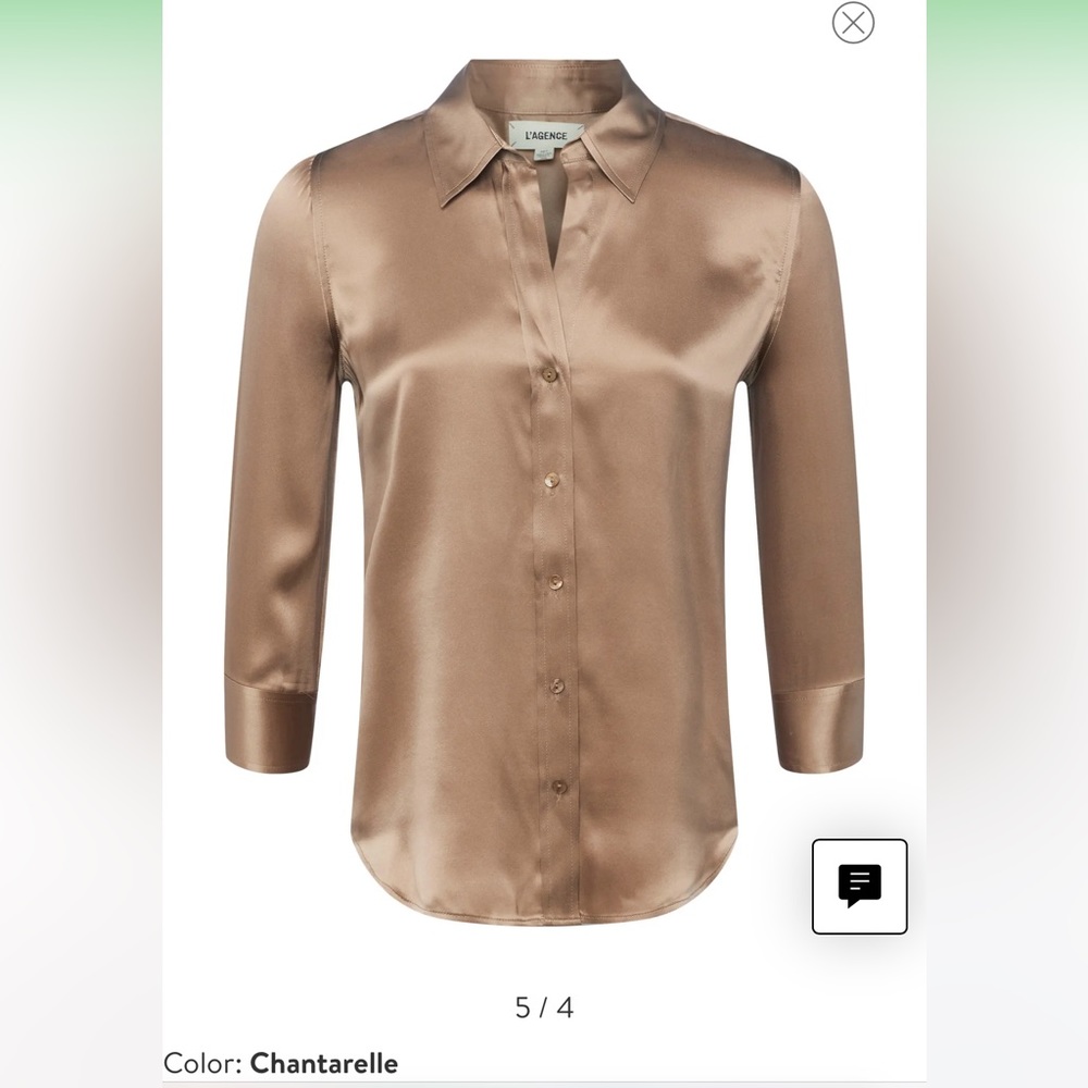 L'AGENCE Chantarelle Satin Button-Up Blouse in Champagne Brown
